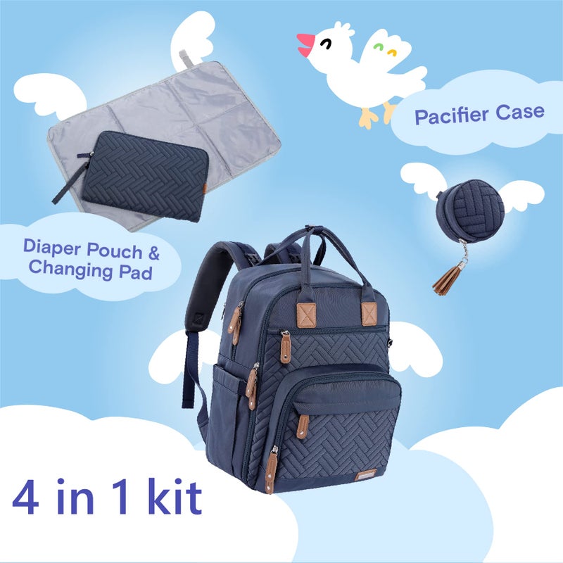 iniuniu Diaper Bag Backpack, 4 in 1 kit Large Unisex Baby Bags for Boys Girls, Waterproof Travel Back Pack with Diaper Pouch, Washable Changing Pad, Pacifier Case and Stroller Straps, Navy Blue - Image 2
